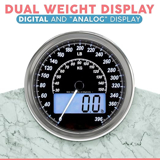Adamson Hybrid 2-in-1 Analog & Digital Weighing Scale for Body Weight up to 400lbs - Thick Tempered Glass - Extra Large Display - Easy to Read Digital Bathroom Scale - New - Marble White
