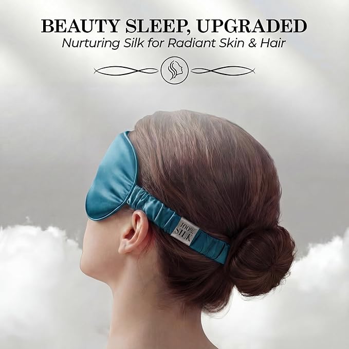 SLEEP SANCTUARY 100% Pure Mulberry Silk Sleep Mask - 22 Momme Light Blocking 3D Contour Silk Eye Mask for Sleeping - Secure Fit for Side Sleepers, Women & Men - Cloud Soft (Peacock Blue)