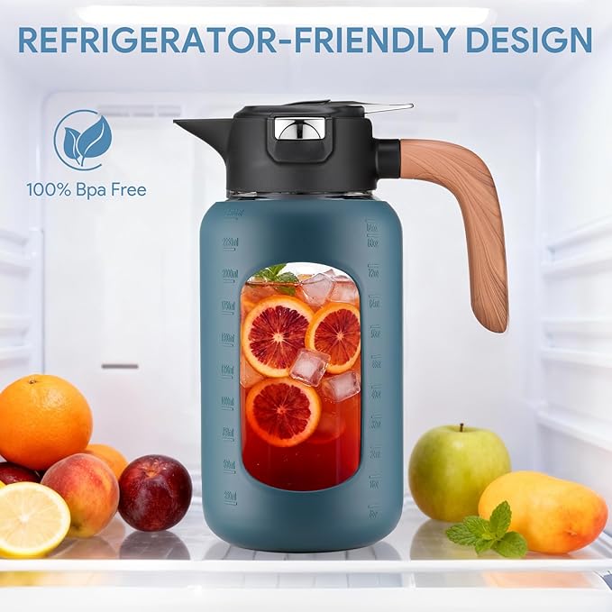 84 oz/2.5 Liter Glass Pitcher with Lid and Handle, Glass Carafe/Jug for Hot/Cold Water, Large Iced Tea Pitcher for Coffee, Juice and Homemade Beverage