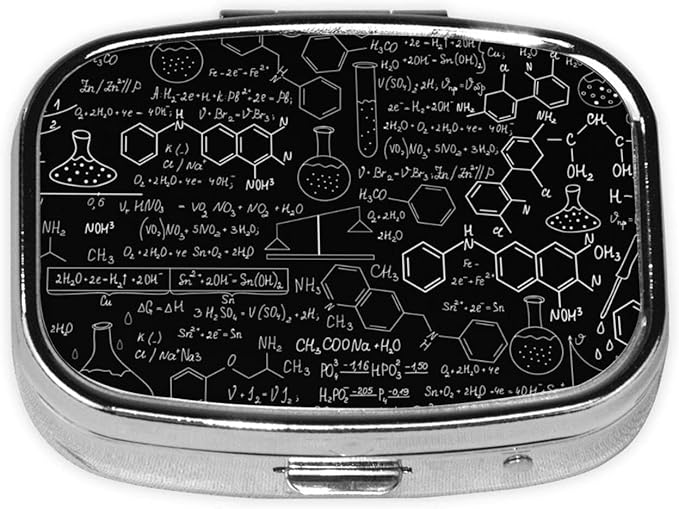 Organic Chemistry Square Mini Pill Case Travel Medicine Organizer Portable Compartments Metal Pill Box