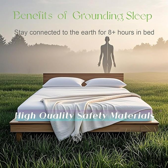 Grounding Sheets, 20% Pure Silver Fiber + 80% Organic Cotton, Grounded Sheet Earth Connected Bedding Fitted Earth Sheets with Grounding Cord
