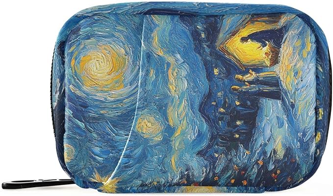 Christmas Starry Night Blue Travel Pill Organizer Case Box Container Weekly Portable Vitamin Medicine Holder Storage Bag with Zipper Removable
