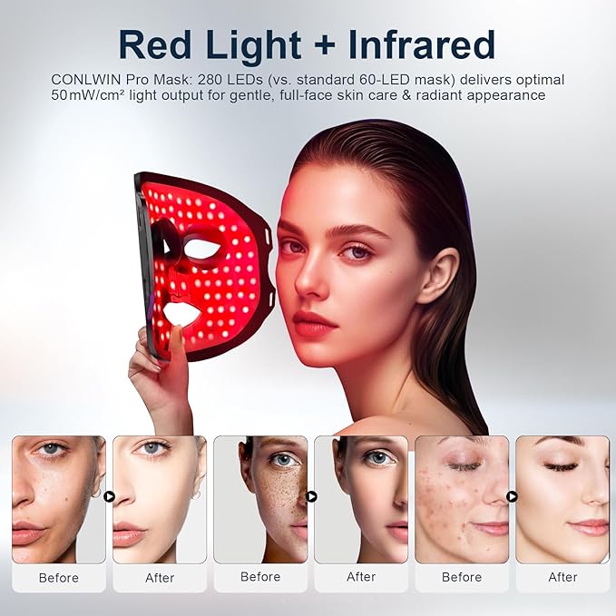 Red Light Therapy Mask for Face, 8 Modes Ultra Lightweight Red Light Mask with 850nm Near Infrared, 2000mAh Rechargeable Portable LED Face Mask Light Therapy with Timer At Home