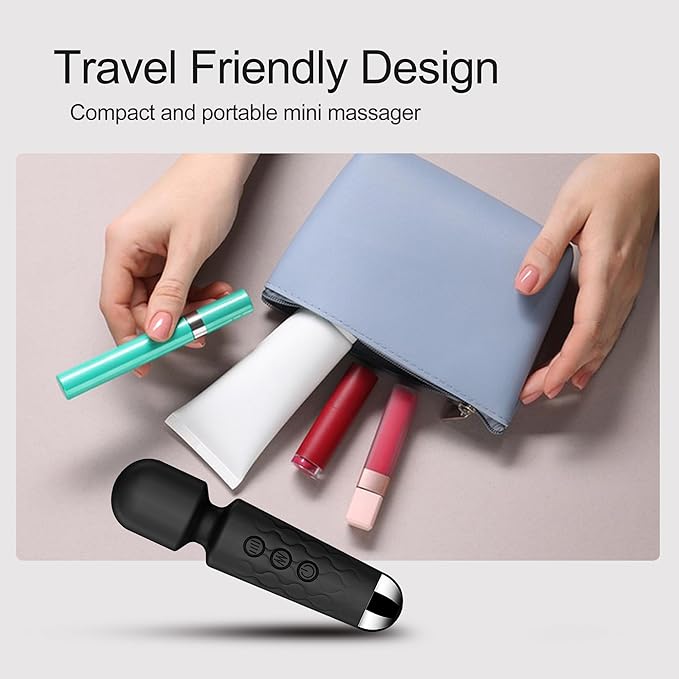Personal Massage Wand - 20 Modes 8 Speeds Cordless Vibration Massager, Strong Powerful Waterproof Perfect for Travel, Magic Stress Away, All Body Back Legs Hand Pains Sports Recovery (Black)