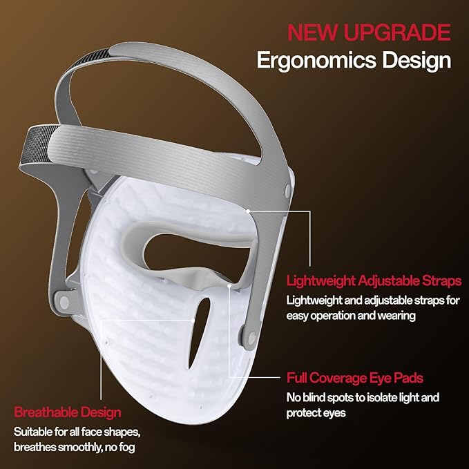 Red Light Mask for Face, 7+1 Colors Red Light Face Mask, Ergonomic Design Cordless Red-Light Facial Mask Rechargeable Skin Care Device for Home & Travel