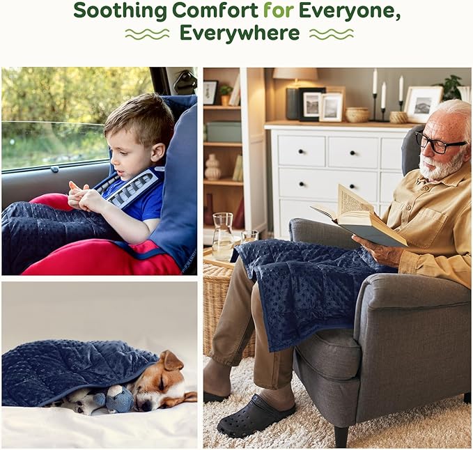 Sivio Weighted Lap Blanket, Minky Dots Weighted Blanket,Soft and Cozy Cooling Heavy Blanket, Calm and Nap, School and Home, 2lbs 20 x 30inches, Navy Blue