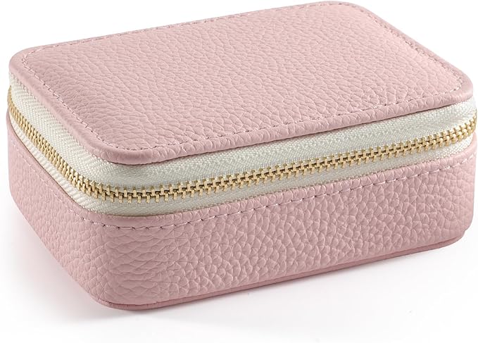 Genuine Leather Travel Pill Organizer Box Case 1 Times a Day for Purse for Women, Cute Medicine Pill Holder Containers for Vitamin Small Weekly Daily 7 Day Am Pm Pill Organizer(Pink)