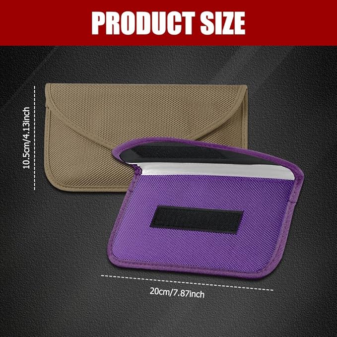 2PCS Faraday Bags for Car Key and Cell Phone, Signal Blocking Bag, Faraday Key Fob Protector, Universal Cell Phone Privacy Card Protection Car Accessories for Anti-Thefting (Khaki+Purple)