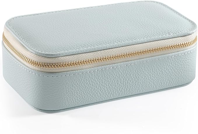 Genuine Leather Travel Pill Organizer Box Case 2 Times a Day for Purse for Women, Cute Medicine Pill Holder Containers for Vitamin Medium Weekly Daily 7 Day Am Pm Pill Organizer(Blue)