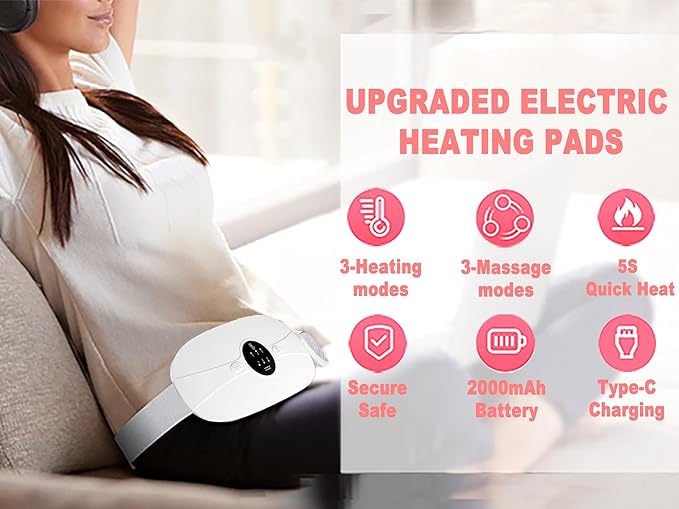 Portable Cordless Heating Pad, Electric Waist Belt Device, Heating Pad for Back Pain, 3-Speed Adjustment, Portable Electric Fast Heating Belly Wrap Belt for Women and Girl (White)