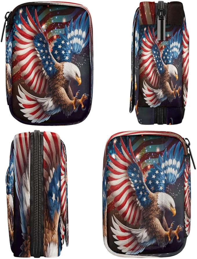 American Flag Memorial Independence Day Travel Pill Organizer Box Weekly Portable Pill Case Daily Pills 7 Day Small Birth Control Pills Container Removable Compartments for Medicine Vitamins Fish Oil