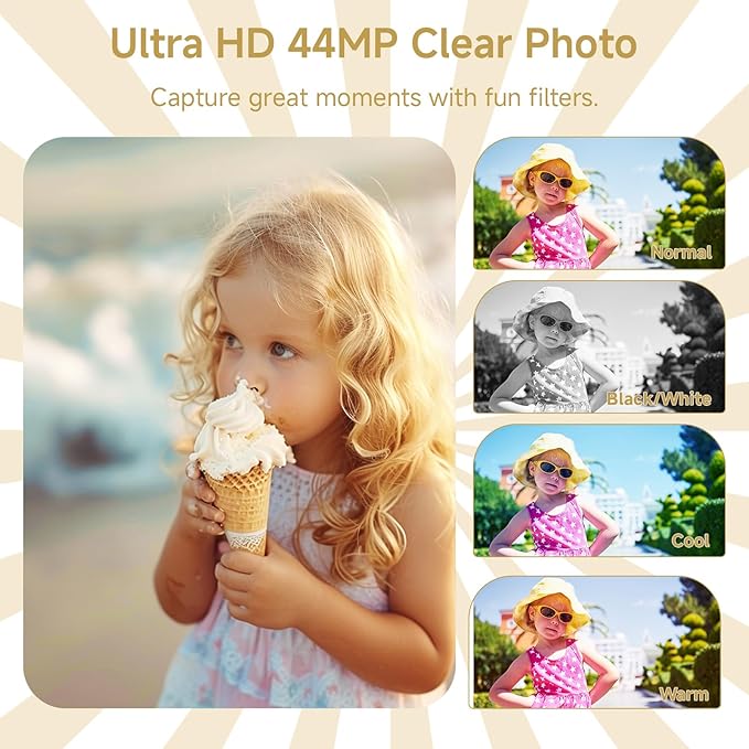 Digital Camera, 2026 FHD 4K Autofocus Digital Camera with 64GB SD Card 16X Digital Zoom, Gold Cameras for Photography Portable Compact Point and Shoot Camera for Teens Adult Kids Gift