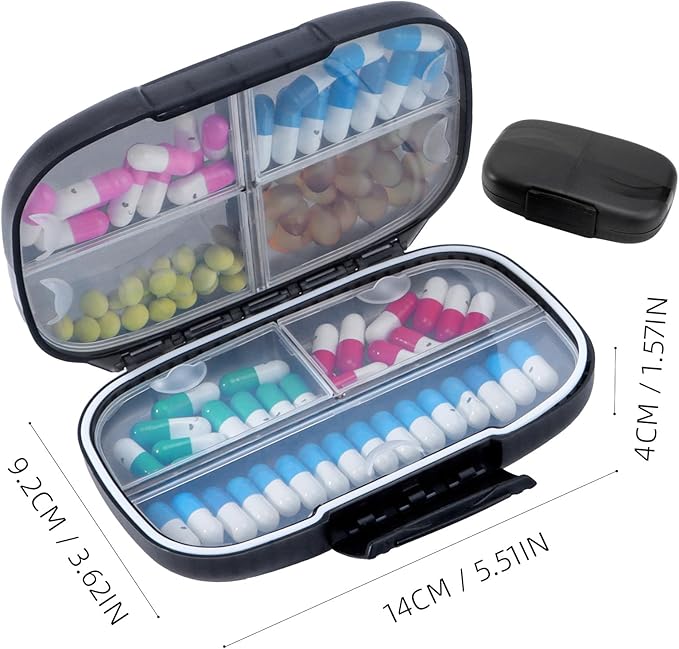 ZeehoTravel Pill Organizer Weekly with Double Lock, 7-Day Large Capacity Medicine Case, Waterproof with Triple Protection, 7 Compartments,Airtight Daily Container with Labels for Vitamins/Supplements