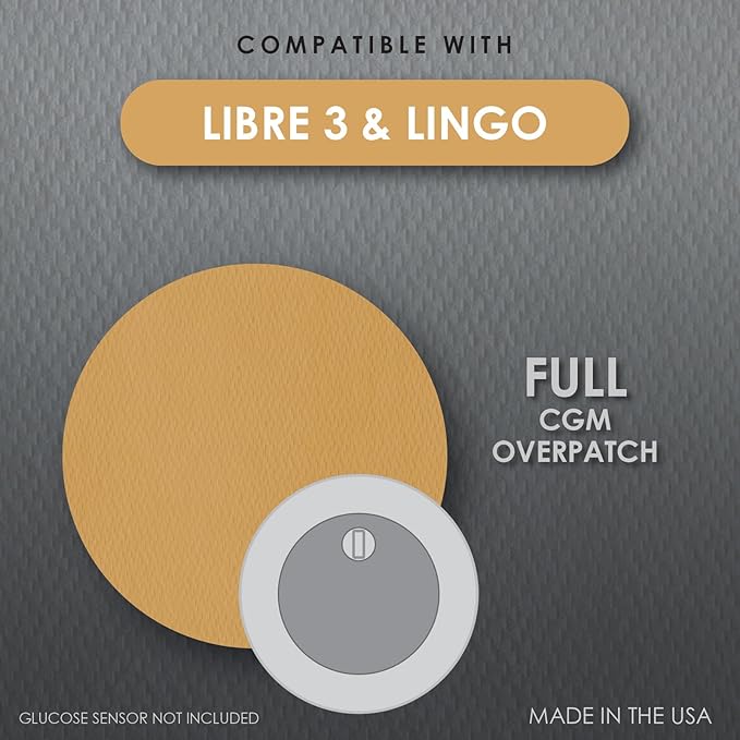 CGM Overpatch | Freestyle Libre 3 | Tan Full Coverage Design| 25-Count | Waterproof Adhesive | Anti-Fray | Easy Application & Removal | Made in USA | Sensor Protection