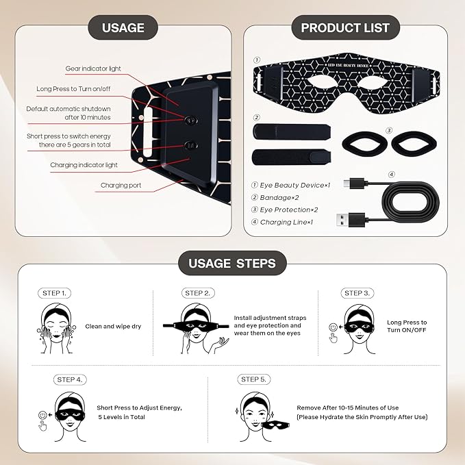 Red Light Therapy for Eyes,LXIANGN 5 Modes RED Light Eye Mask,Eye Massager for Eye Bags Dark Circles Puffiness Wrinkles Fine Lines for Men Women