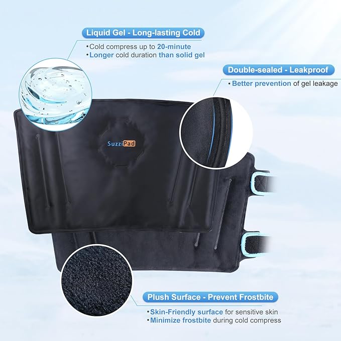 SuzziPad Elbow Ice Pack Wrap – Wearable Cold Compression Sleeve for Elbow & Forearm, Reusable Ice Pack for Tennis & Golf Recovery, Black