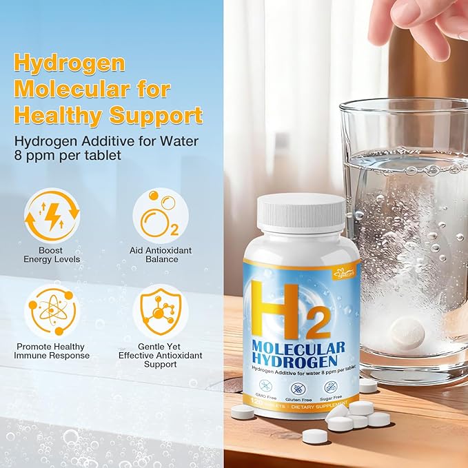 Magnesium -Infused Hydrogen Water Tablets (120 Servings) 8 PPM H2 Molecular Tablets for Energy Boost, Brain Health & Cognitive Support, Lemon Flavor, Gluten-Free & Non-GMO