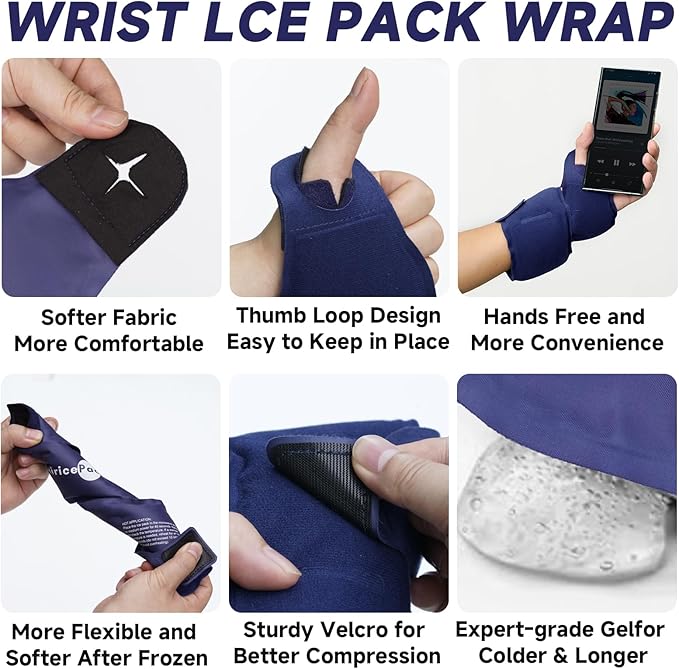 Wrist Ice Pack Wrap for Carpal Tunnel Relief, Gel Ice Packs for Injuries Reusable for Wrist Hand Pain, Hot Cold Compress Brace for Achilles Tendonitis, Tenosynovitis