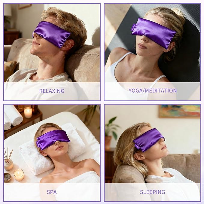 Lavender Weighted Eye Mask for Relaxation, Yoga, Sleeping, Lavender Eye Mask with Natural Flaxseeds & Lavender for Headache, Sinus, Dry Eyes Relief, Meditation Accessories with Aromatherapy,4PK