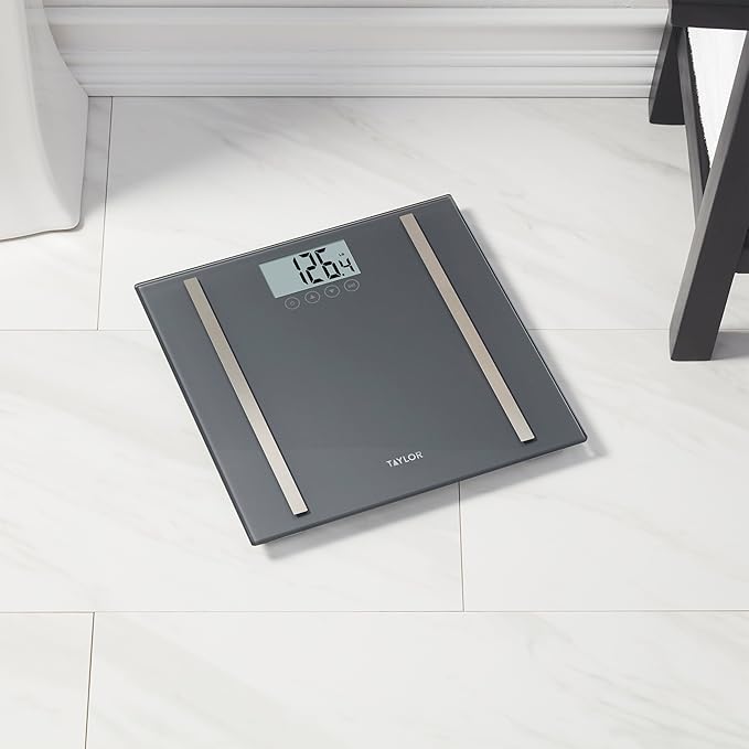 Taylor Digital Body Composition Scale, Bathroom Scale for Body Weight, Measures Body Fat, Body Water & Muscle Mass, 8 User Recognition, Normal & Athlete Modes, 400 lb Capacity, Black