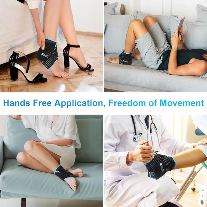Atsuwell Ankle Ice Pack Wrap 2 Packs, Ankle Ice Wraps Flexible Gel Cold Pack for Foot Heel, Cold Compress Therapy for Soothing Discomfort, Black