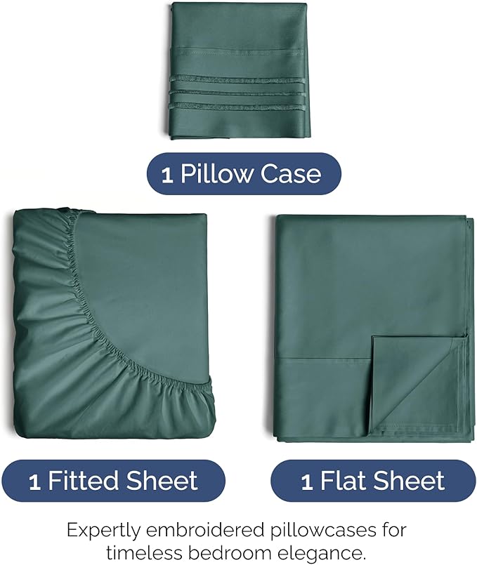 Twin Size 3 Piece Sheet Set - Extra Soft, Breathable & Cooling Sheets - Hotel Luxury Durable Bed Sheets for Women & Men - Deep Pockets, Easy-Fit & Wrinkle-Free Sheets - Dusty Teal Oeko-Tex Bed Sheets