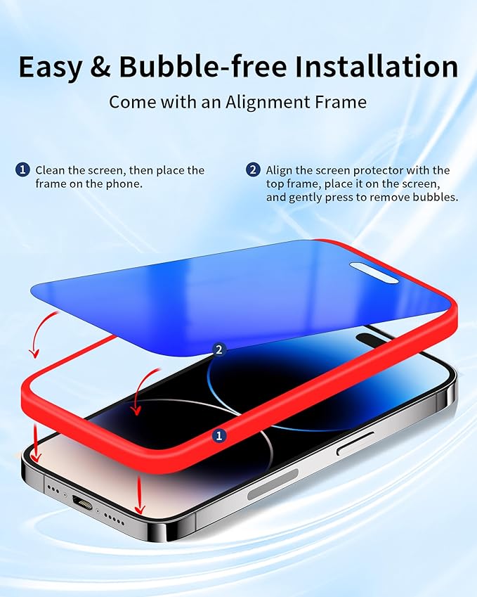 2 Pack for iPhone 15 Pro Privacy Screen Protector Gradient Colorful for iPhone15 Pro Anti-Spy Tempered Glass Full Coverage Anti Bluelight Easy Installation Frame (6.1 inch Blue)