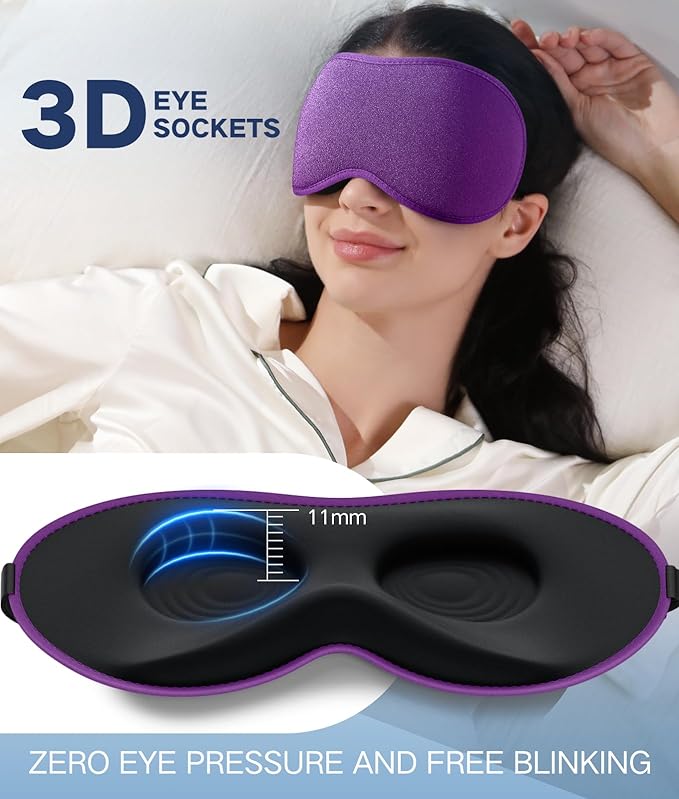 Sleep Mask for Women Men - Eye Masks for Side Sleepers, 3D Contoured Night Blindfold 100% Blockout Pressure-Free, Soft Lightweight Breathable Eye Cover Shade Sleeping for Airplane, Travel, Nap