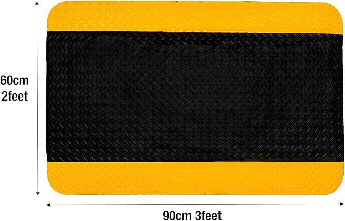 Tapetes Niva® Anti Fatigue Mat, Diamond Plate Finish, Foam Interior. for Kitchen, Garage, Industry, or Harsh use, Industrial Grade. (Yellow Stripes, 36" L x 24" W x 0,82" Th)