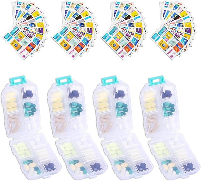 INVODA 7-Day Pill Organizer with Medicine Labels Travel Pill Case Compact, Portable Medication Organizer for Daily Use (3.7 x 2.4 x 1.18 Inches)