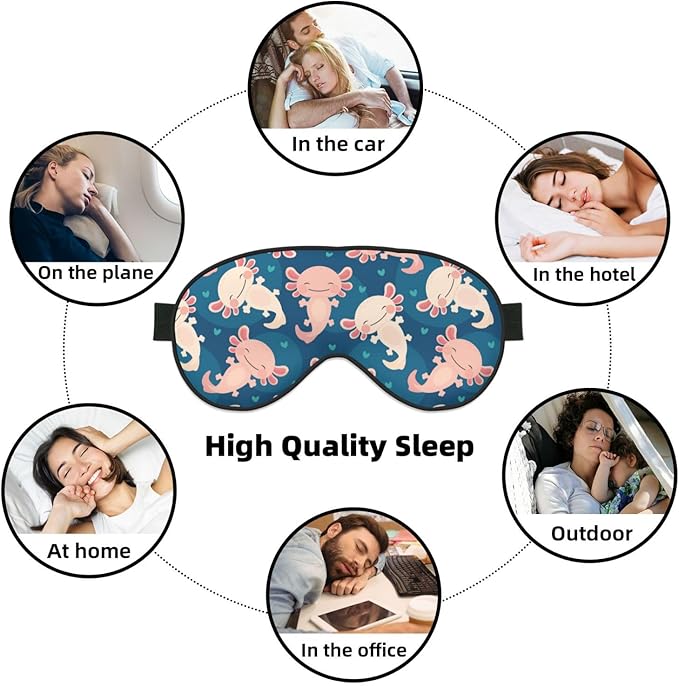 Axolotl Kawaii Sleep Mask Eye Mask with Adjustable Strap Eye Sleep Shade Cover Blocks Light for Women Men Airplane Travel Nap