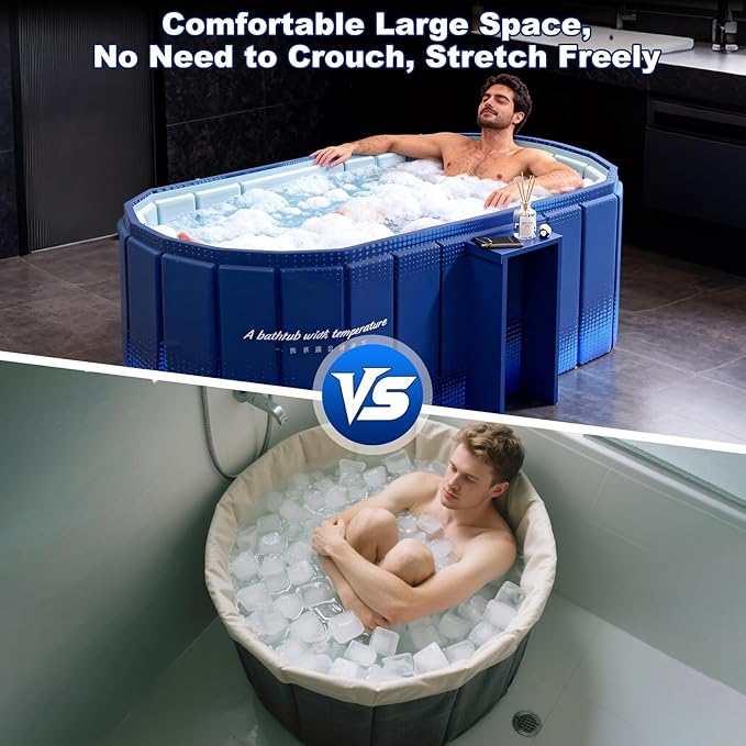 Portable Bathtub for Adult 47" Large Collapsible Cold Plunge Bathtub Foldable No Installation Ice Bath Tub for Shower Stall, Bathroom Hot SPA Soaking Standing Tub