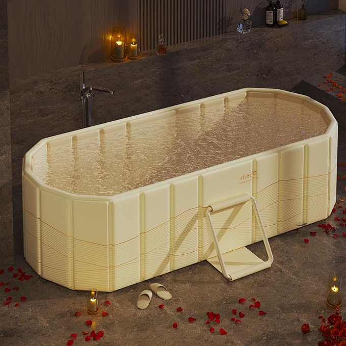 59" Portable Insulated Ice Bath Tub - Foldable Cold Plunge Tub for Athletes & Full-Body Soak - Quick Setup Freestanding Hot Spa Soaking Bathtub for Adults