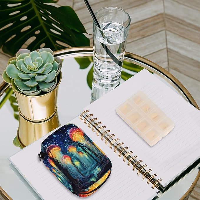 Abstract Tree Forest Jellyfish Travel Pill Organizer Box Weekly Portable Pill Case Daily Pills 7 Day Small Birth Control Pills Container Removable Compartments for Medicine Vitamins Fish Oil