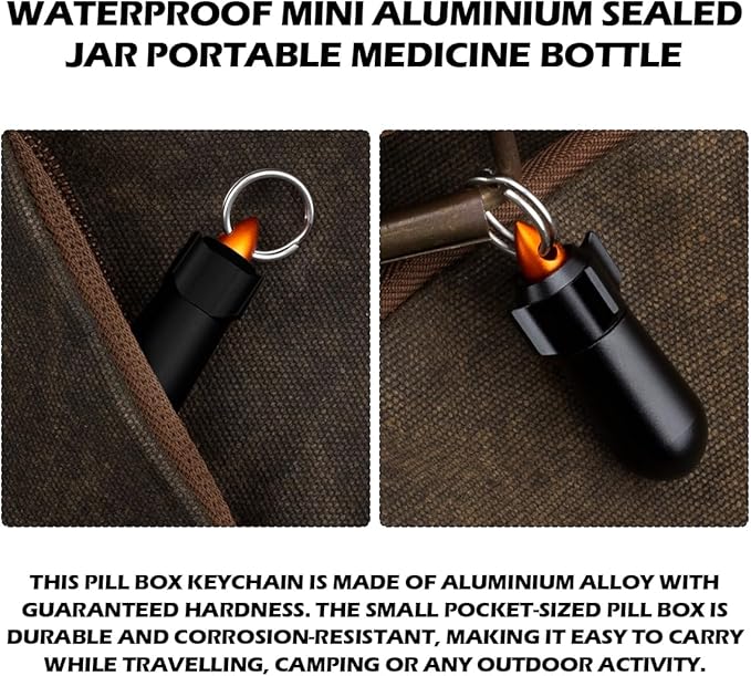 Keychain Pill Case, Rockets Shape Aluminum Medicine Holder, Portable Waterproof Vitamin Aspirin Container for Traveling