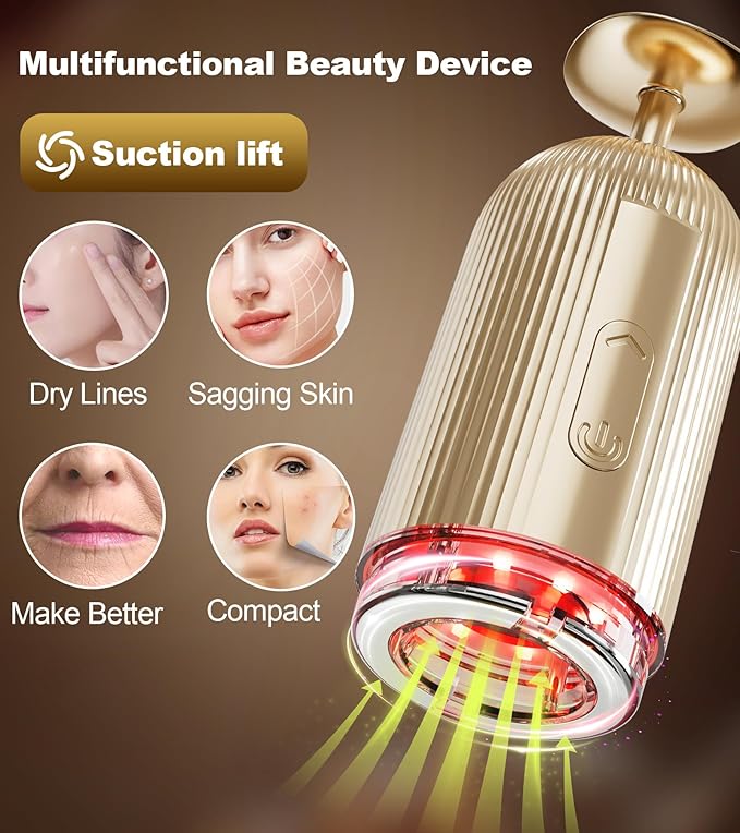 New Facial Massager Tool, Microcurrent Facial Device with Suction Shot, 4 Color Red Light Therapy, Face Massager Tool for Skin Care, Double Chin, Wrinkle Reduction and Firming, Portable Face Device