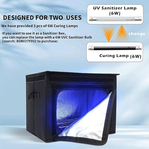 Resin Curing Light Lamp for 3D Printer Large Size Cure Light Box for Machine 3D Printer Led Light 365nm Solidify Photosensitive Resin, 36L/9.5gal, 6w Bulb x3