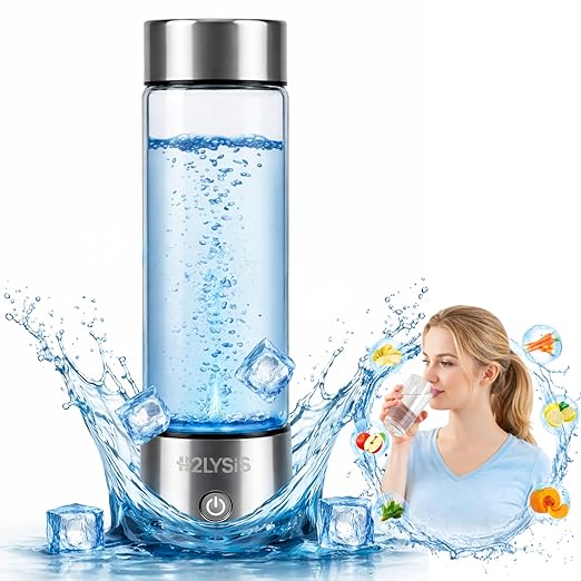 Hydrogen Water Bottle Generator Rechargeable | Glass Hydrogen Water Maker Portable | Ionized Water Bottle with SPE PEM Technology | Hydrogenated Water Electrolyzer for Health