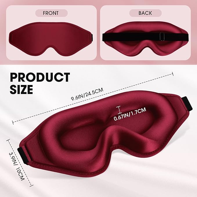 Sleep Mask | 99% Fully Block Out Light Eye Sleep Mask | Long Lash Extension | 3D Deep Contoured Eyes Cover Zero Pressure | Adjustable Straps | Sleep Travel Home Nap Rest Women Men (Red)