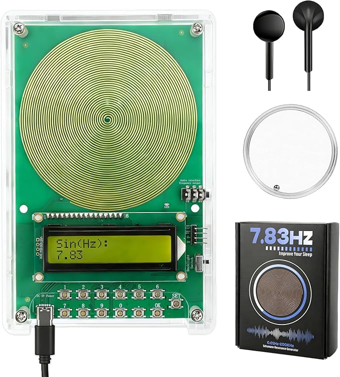 Frequency Generator for Healing | 7.83Hz Schumann Resonance Frequency Generator | Adjustable 0.01Hz–200kHz Sound Therapy Device with Acrylic Case for Sleep, Meditation & Relaxation