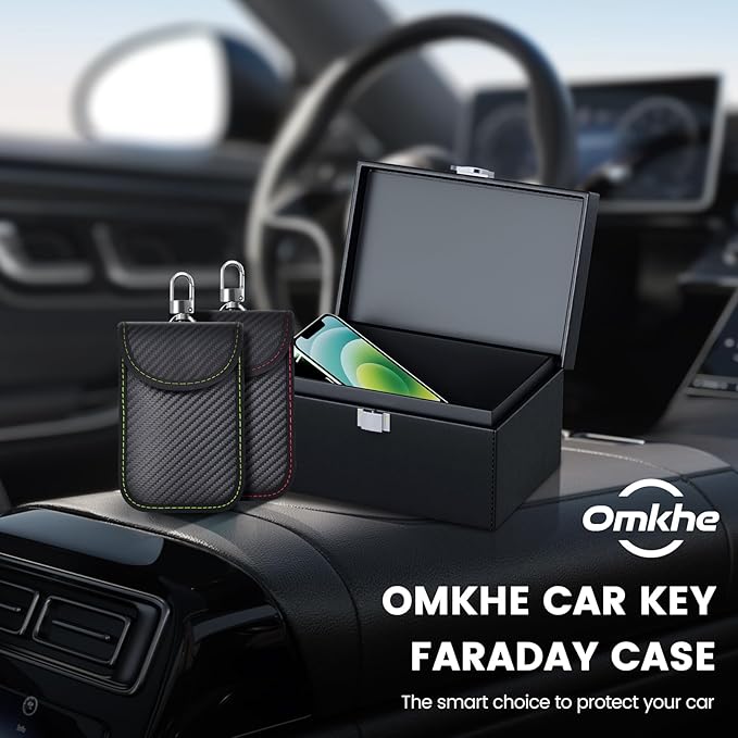 Faraday Box Key Fob Protector, Faraday Box with 2 Pack Faraday Bags, RFID Box for Car Keys, Signal Blocking Box for Car Security (Large)