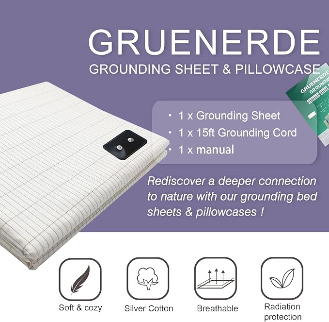 Grounding Pillowcase with 15ft Grounding Cord Conductive Silver Fiber Grounding Pillowcase for Better Sleep Reduce Pain (Black, 20x30in)