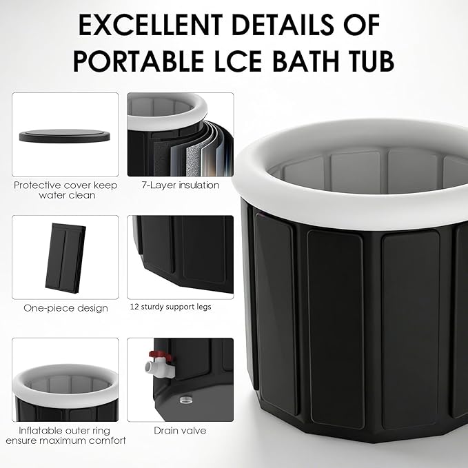 Ice Bath Tub for Athletes - Extra Large Cold Plunge Tub for Muscle Recovery & Cold Water Therapy, Portable Multi-Layer Ice Bath for Home, Gym, Backyard, Spa, Indoor & Outdoor Use (White, 30X35.5 IN)