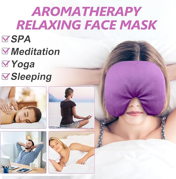 Lavender Eye Pillow for Relaxation, Yoga, Sleeping, Weighted Eye Mask Heated for Headache, Sinus, Dry Eyes Relief, Moist Heat Eye Compress, Meditation Accessories with Aromatherapy