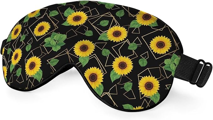 Sunflower Sleep Mask Eye Mask Yellow Sunflowers Flower Golden Geometric Sleep Mask Light Blocking Adjustable Smooth Soft Eye Masks for Women Deep Rest Travel