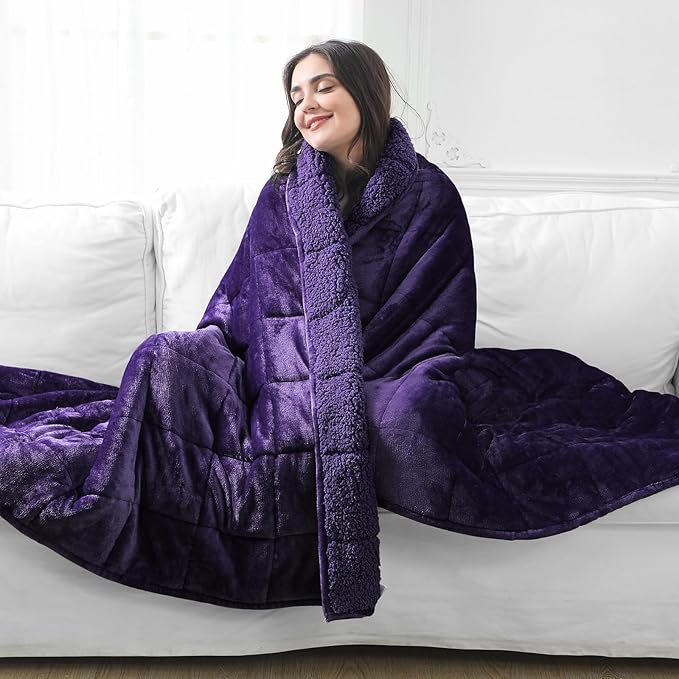Aemicion Weighted Blanket for Adults,Fluffy Soft Sherpa Heavy Weighted Blanket 15lbs Twin 48 x 72in,Ultra Fuzzy Throw Blanket with Soft Plush Flannel Top,Purple on Both Sides