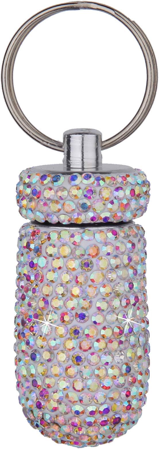3PCS Bling Crystal Rhinestone Portable Pill Case Pill Container Waterproof Pill Holder with Keychain Glitter Travel Pill Box Small Medicine Dispenser Bottle Storage for Outdoor Camping Travel,2