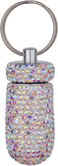 1PCS Bling Crystal Rhinestone Portable Pill Case Pill Container Waterproof Pill Holder with Keychain Glitter Travel Pill Box Small Medicine Dispenser Bottle Storage for Outdoor Camping Travel,D
