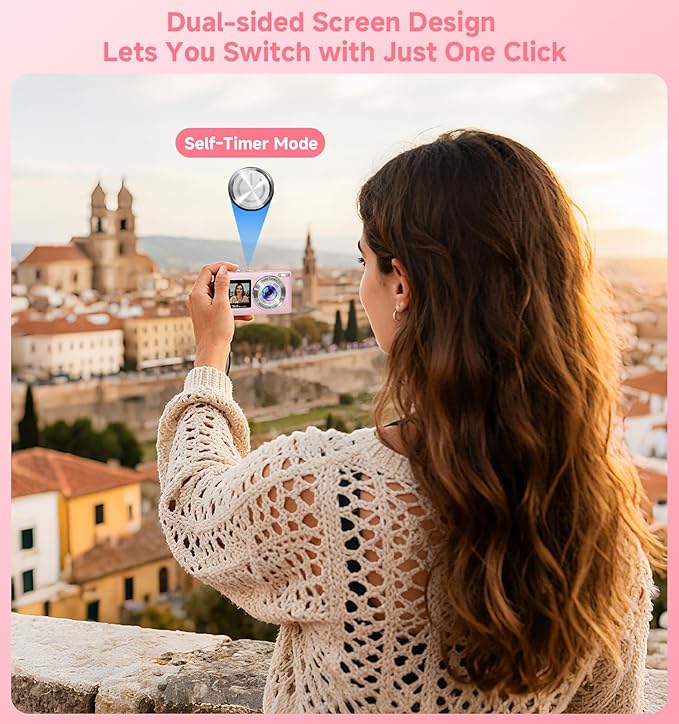 Camera Digital,56MP Dual-Screen Travel Camera with Auto Focus,Smile Capture,Anti-Shake,16X Zoom,32GB SD Card Compact Cameras Gift for Boys Girls Teens
