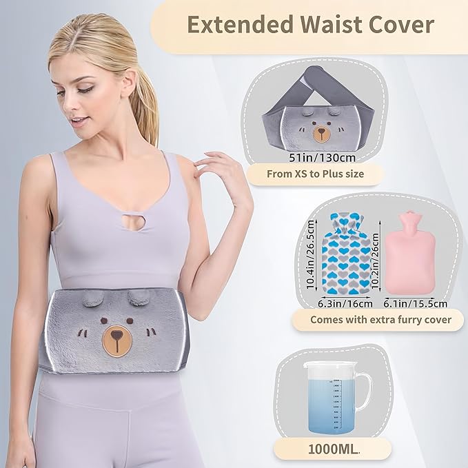 Hot Water Bag,Hot Water Bottle Rubber Warm Water Bag Pouch with Soft Waist Cover for Neck and Shoulder, Back,Hand, Legs, Waist Warm